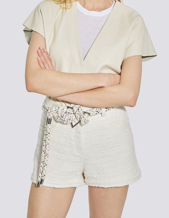 LANDO LEATHER SHORT SLEEVE V NECK TOP